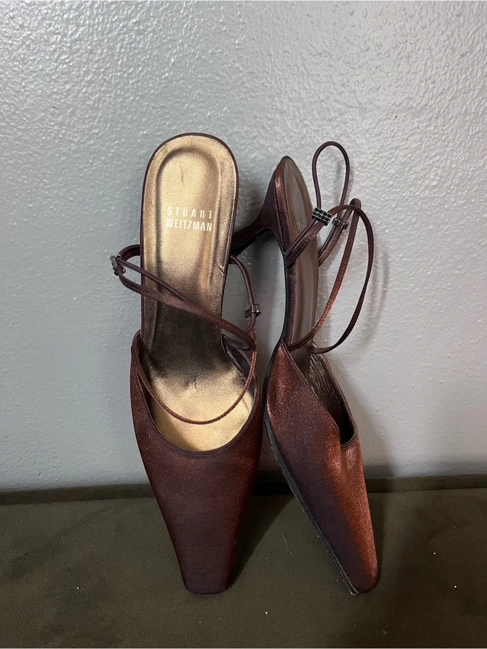 Stuart Weitzman Metallic Copper Slingback Kitten Heels